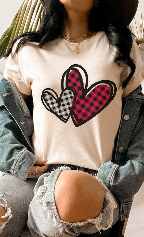 Plaid Heart Valentines Day Graphic Tee - Aaria Tees