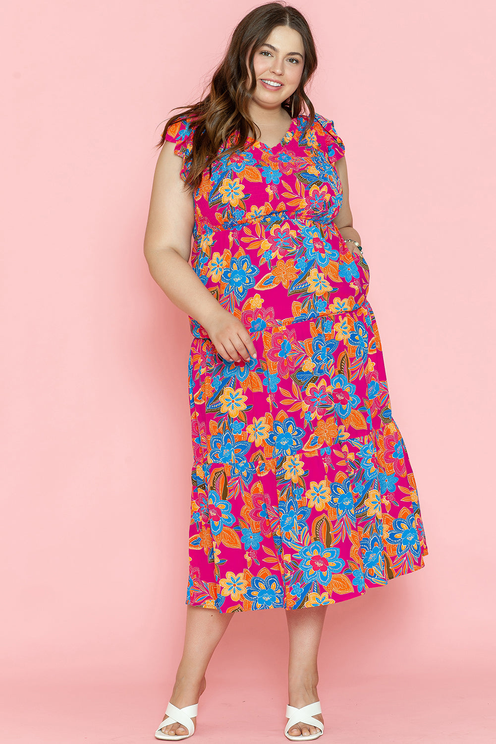 Jessie Ruffled Sleeveless Plus Size Long Dress - Aaria Tees Aaria Tees