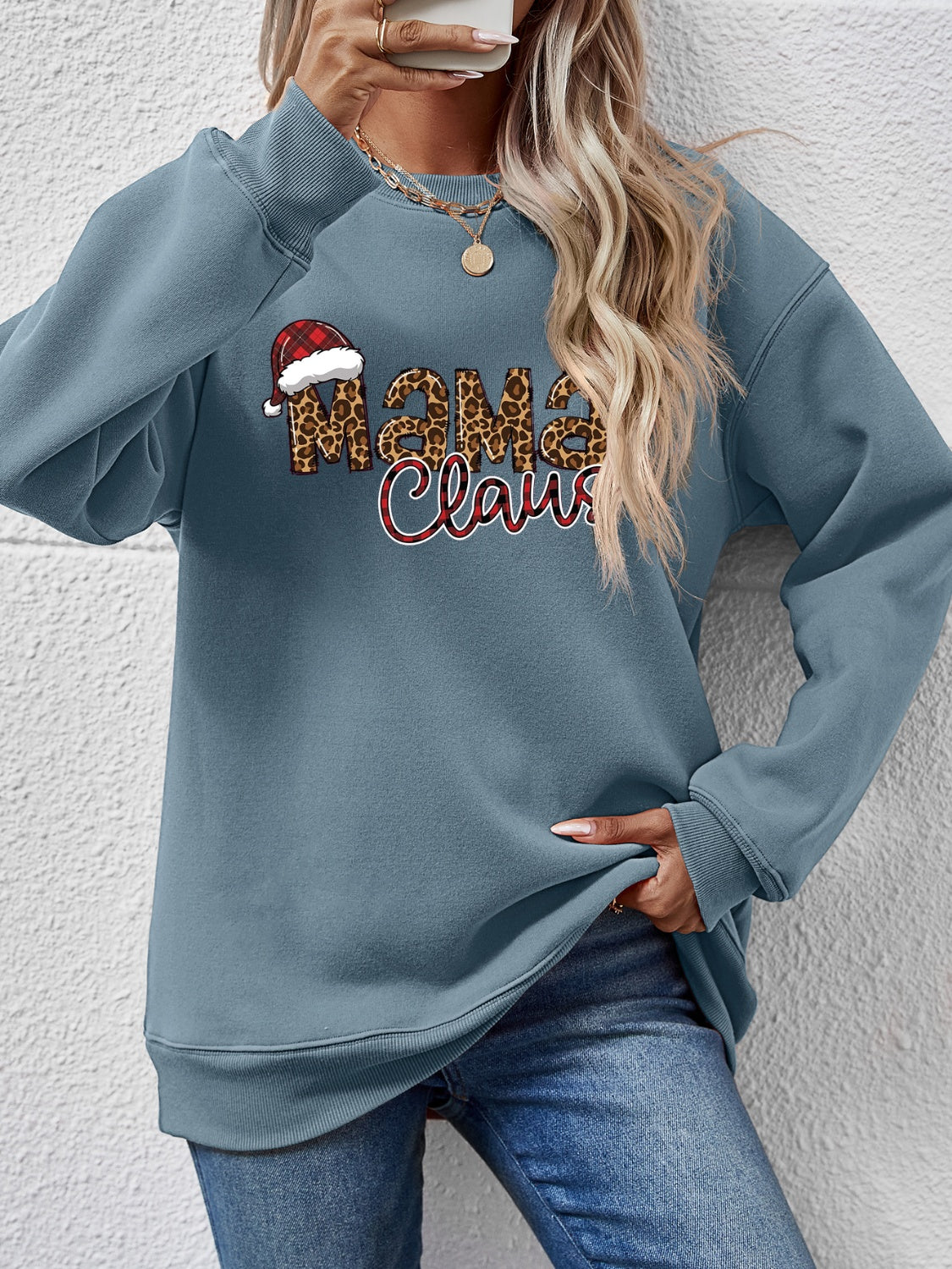Round Neck Letter Graphic Long Sleeve Sweatshirt - Aaria Tees Aaria Tees