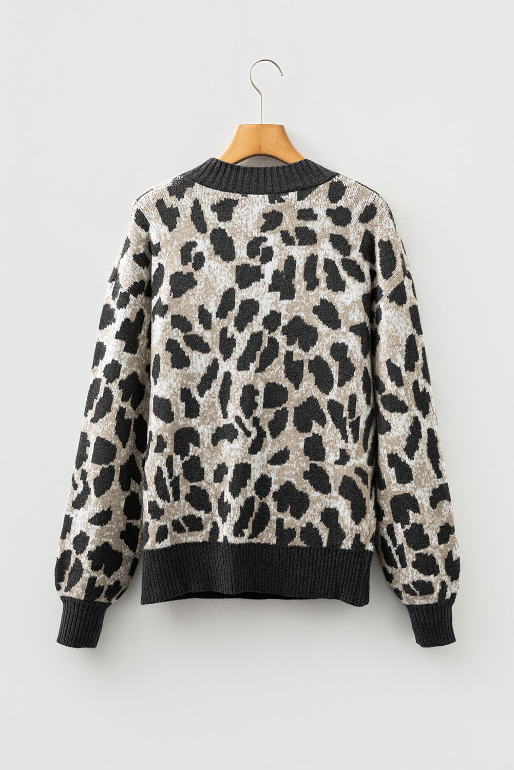 Leopard Contrast Trim Drop Shoulder Sweater