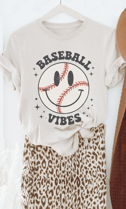 Retro Baseball Vibes Smiley Graphic Tee PLUS - Aaria Tees