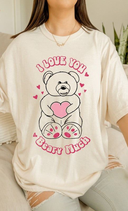 I Love You Beary Much Oversized Graphic Tee - Aaria Tees