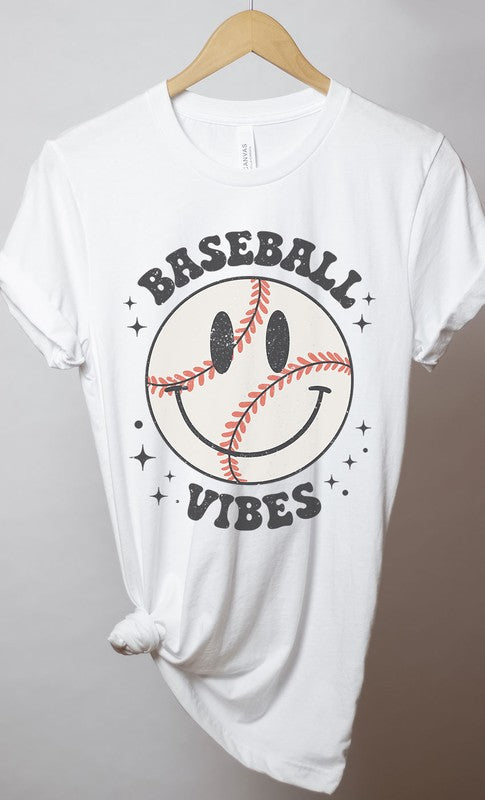 Retro Baseball Vibes Smiley Graphic Tee PLUS - Aaria Tees