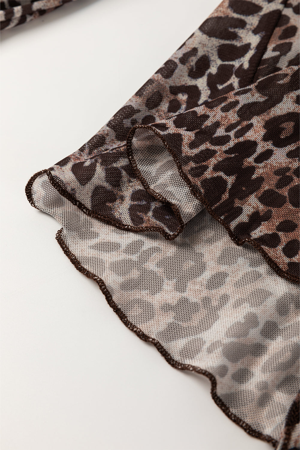 Leopard Sheer Mesh V-Neck Lace-up Top