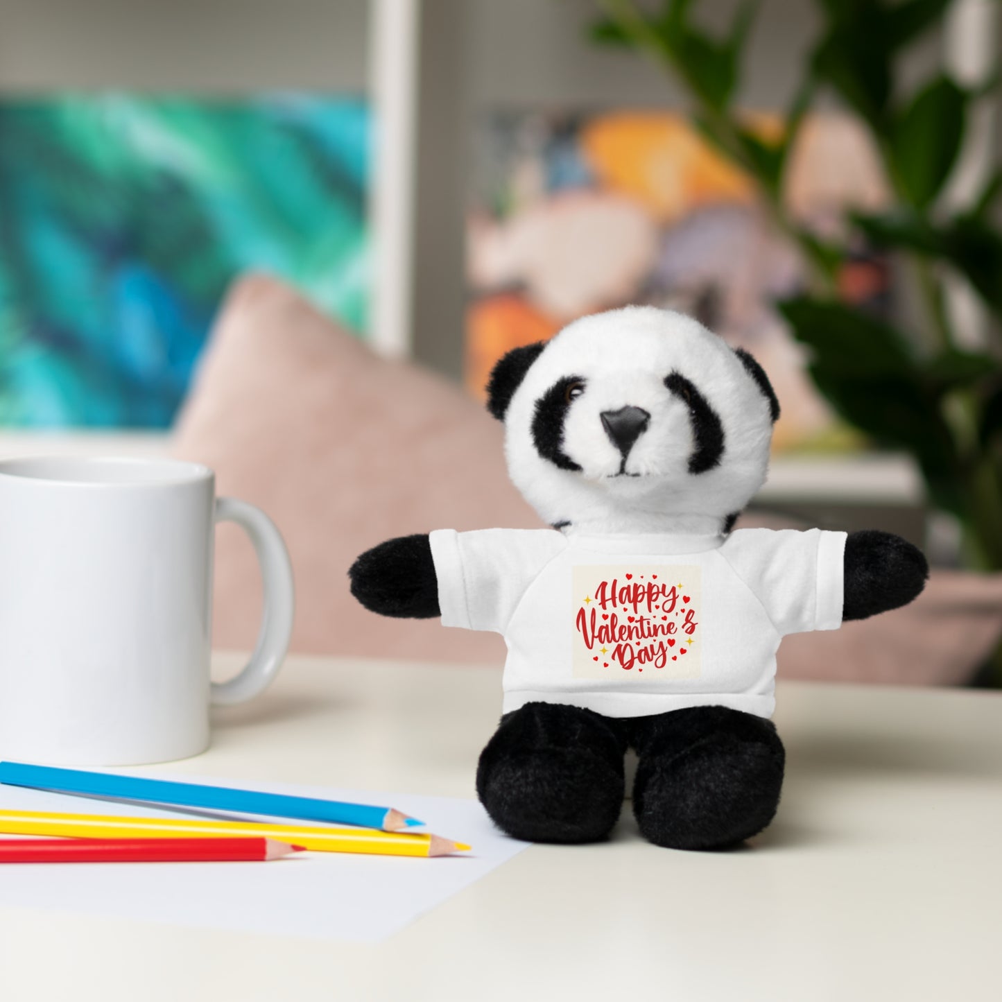 Happy Valentine Day Panda Stuffed Animal with Tee Aaria Tees
