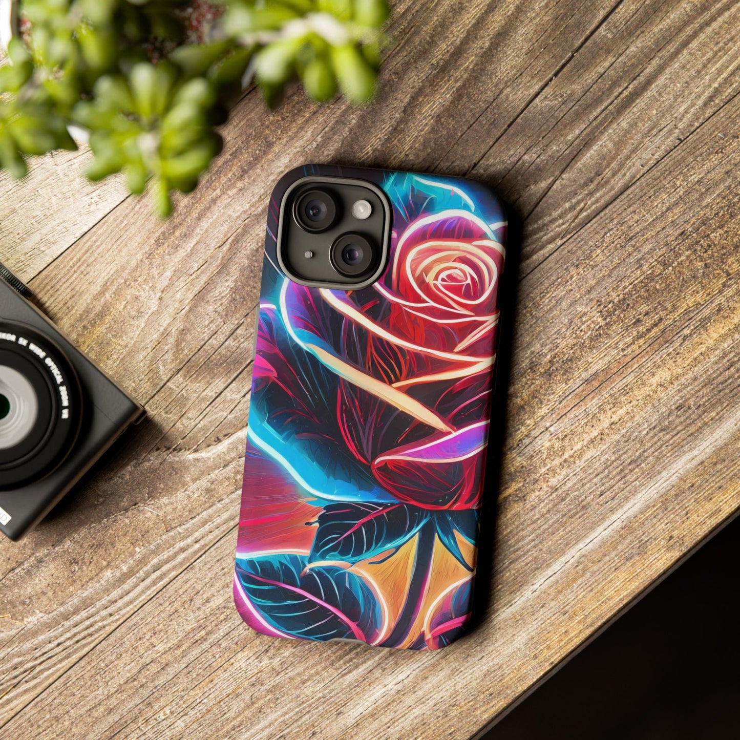 Artistic Neon Rose Tough Phone Case