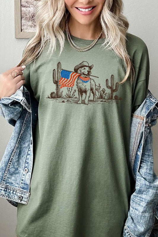 American Cowboy Dog Graphic Plus Heavy Cotton Tee
