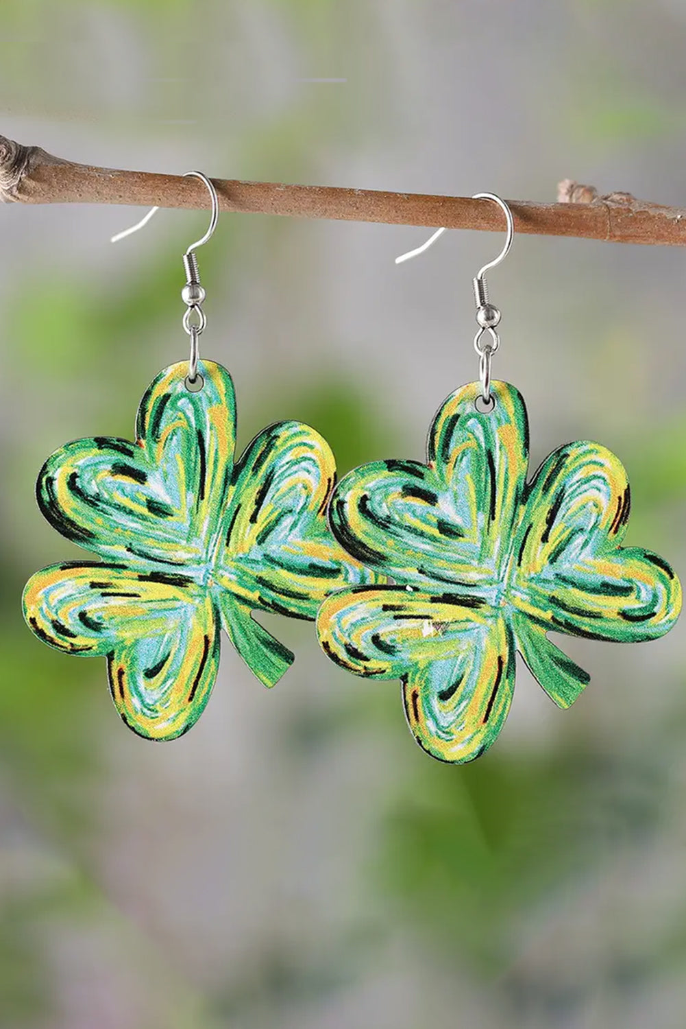 Light Green St. Patrick Painted Shamrock Shape Drop Earrings - Aaria Tees