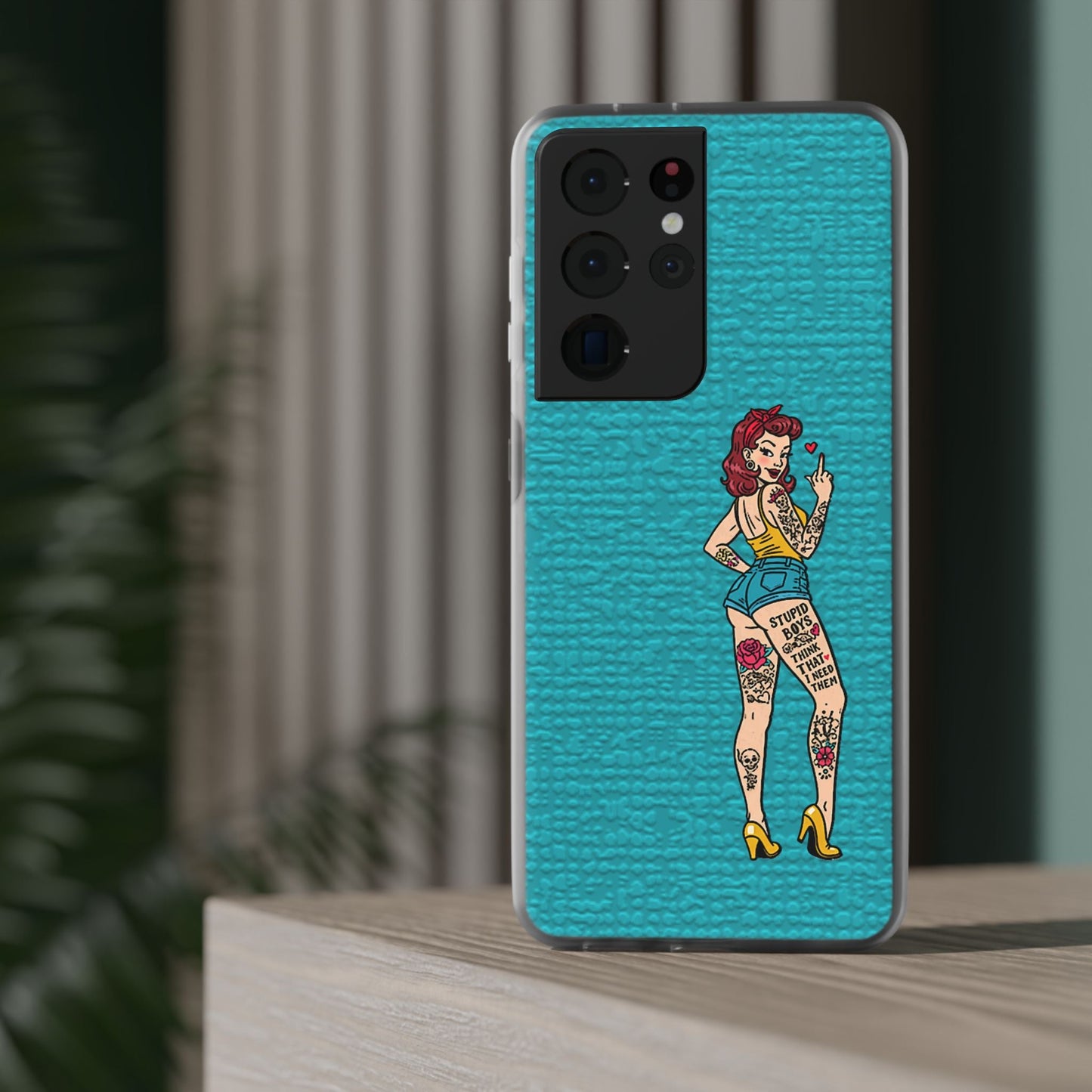 Sassy Pin-Up Stupid Boys Teal Flexi Phone Case