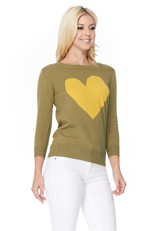 S/S Love Heart Crew-neck 12GG Pullover Sweater - Aaria Tees