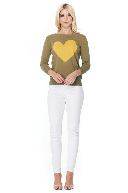 S/S Love Heart Crew-neck 12GG Pullover Sweater - Aaria Tees