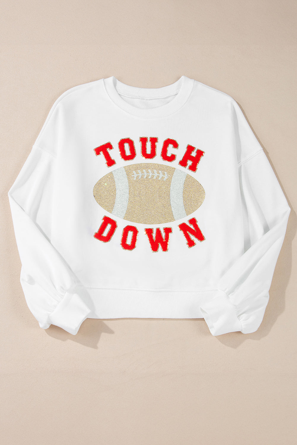White TOUCH DOWN Football Graphic Pullover Sweatshirt - Aaria Tees