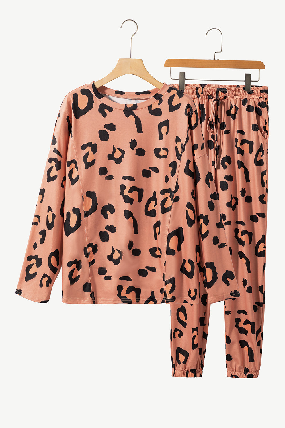 Pale Chestnut Leopard Long Sleeve Top and Drawstring Pants Set Aaria Tees Aaria Tees