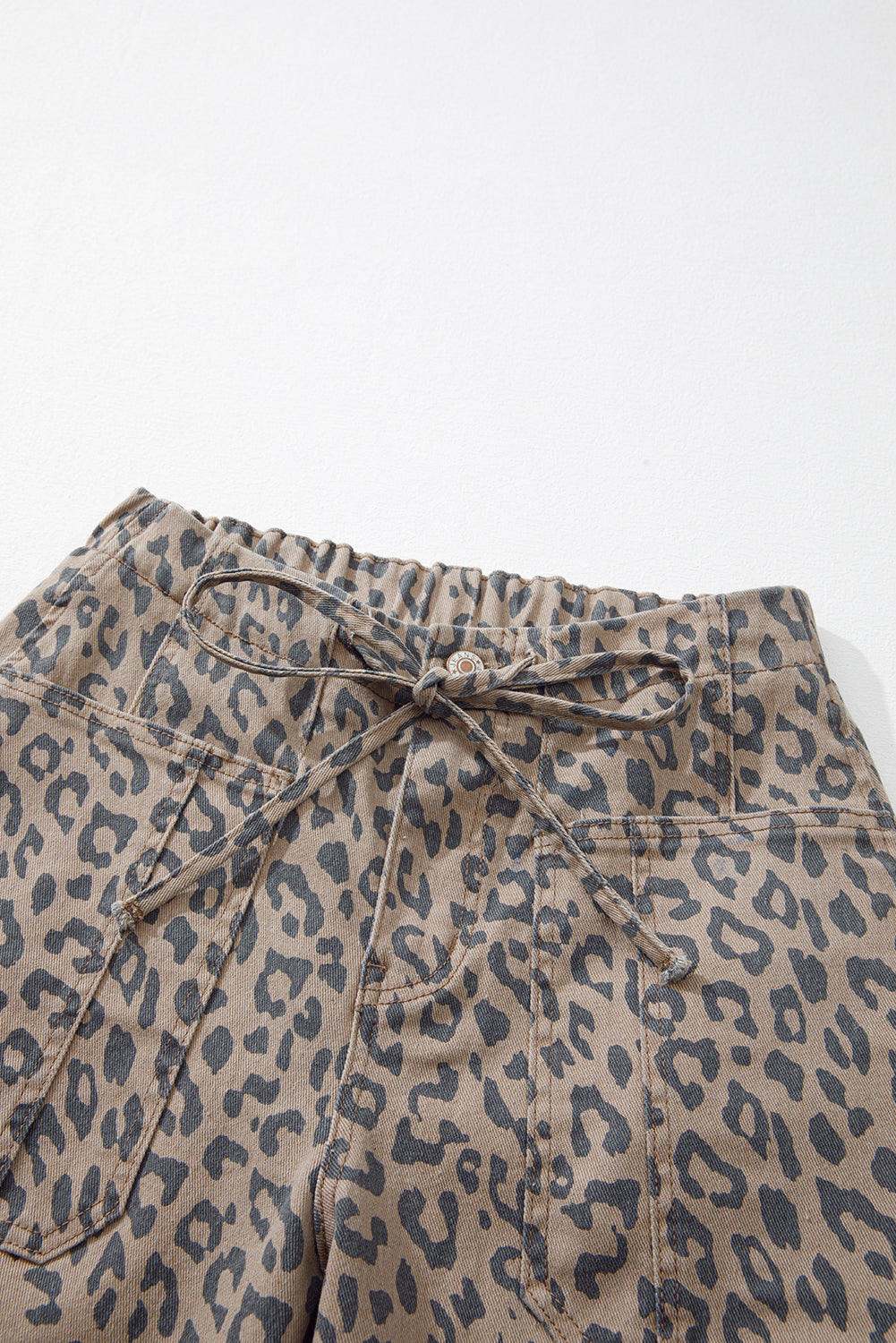 Leopard Drawstring Elastic Waist Pocketed Jeans
