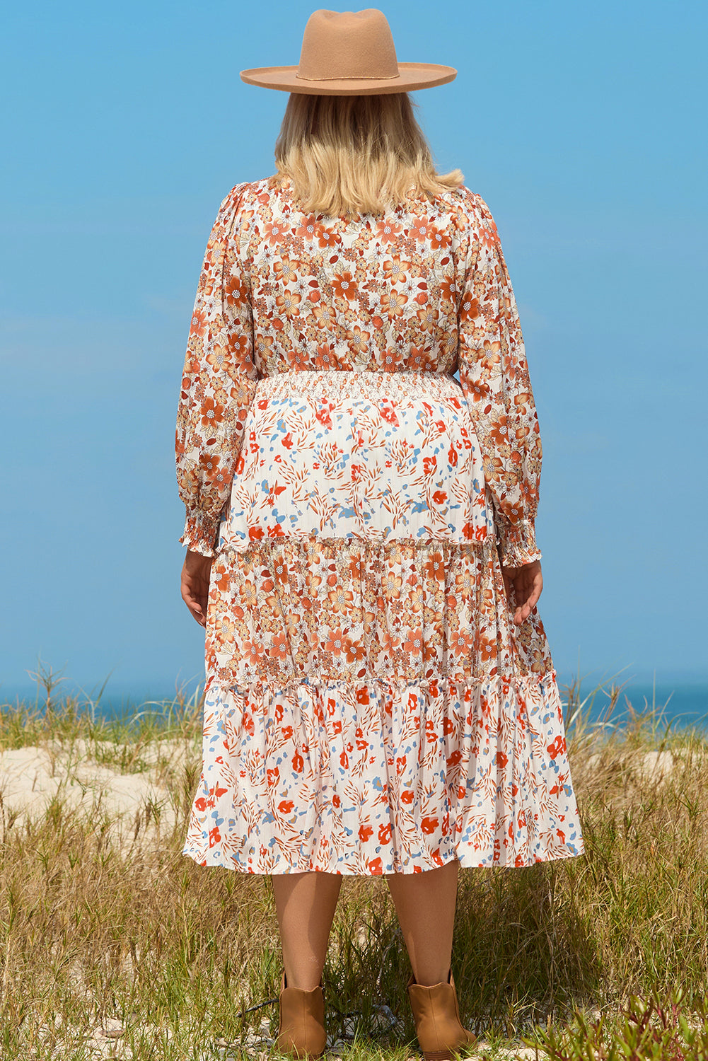 Khaki Plus Size Floral Tiered Ruffle Maxi Dress Aaria Tees Aaria Tees