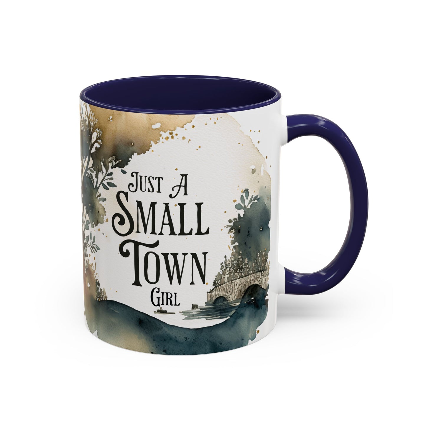 "Just a Small Town Girl" Accent Coffee Mug - Beautiful Watercolor Design for Everyday Enjoyment - Aaria Tees