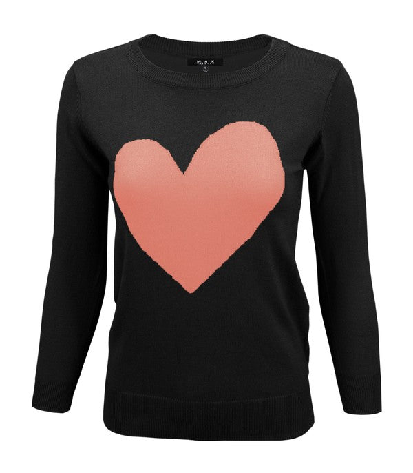 S/S Love Heart Crew-neck 12GG Pullover Sweater - Aaria Tees