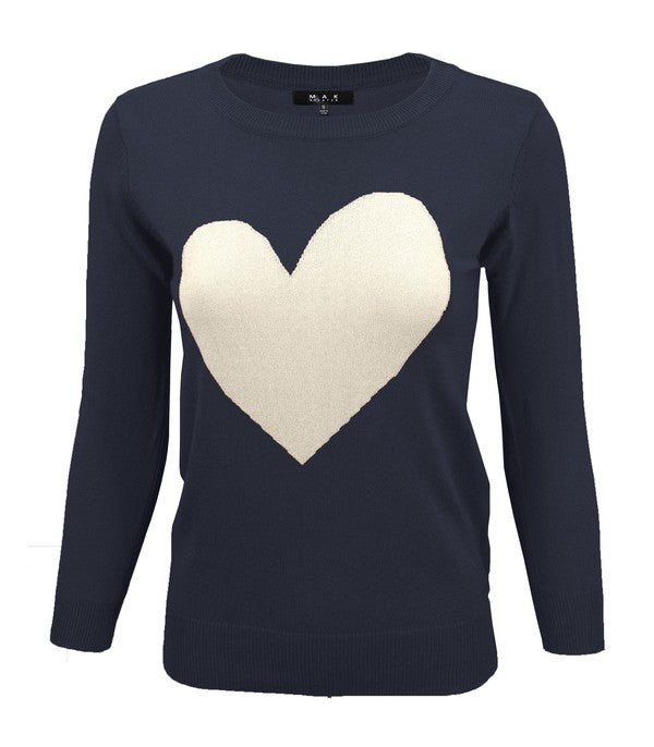 S/S Love Heart Crew-neck 12GG Pullover Sweater - Aaria Tees
