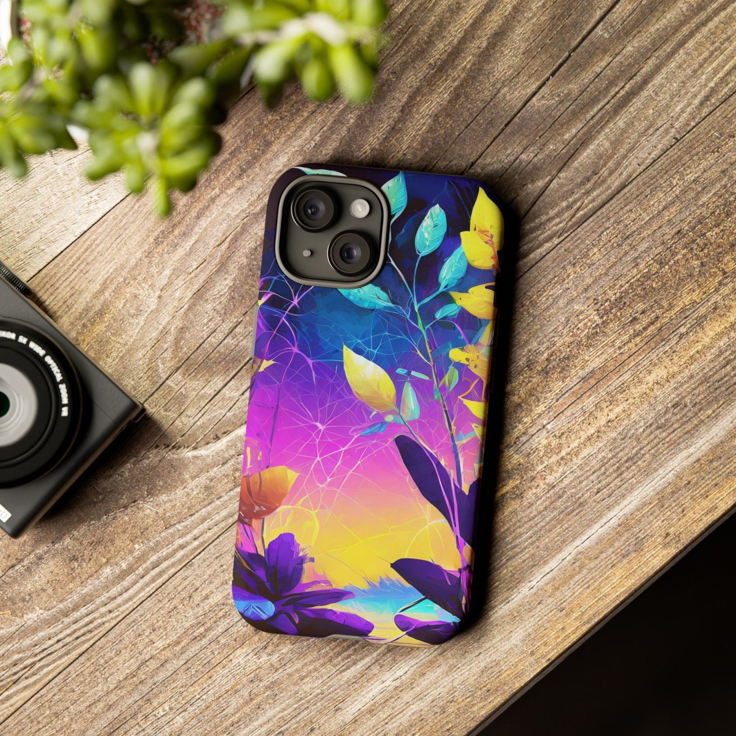 Artistic Vibrant Neon Floral Leaf Tough Phone Case
