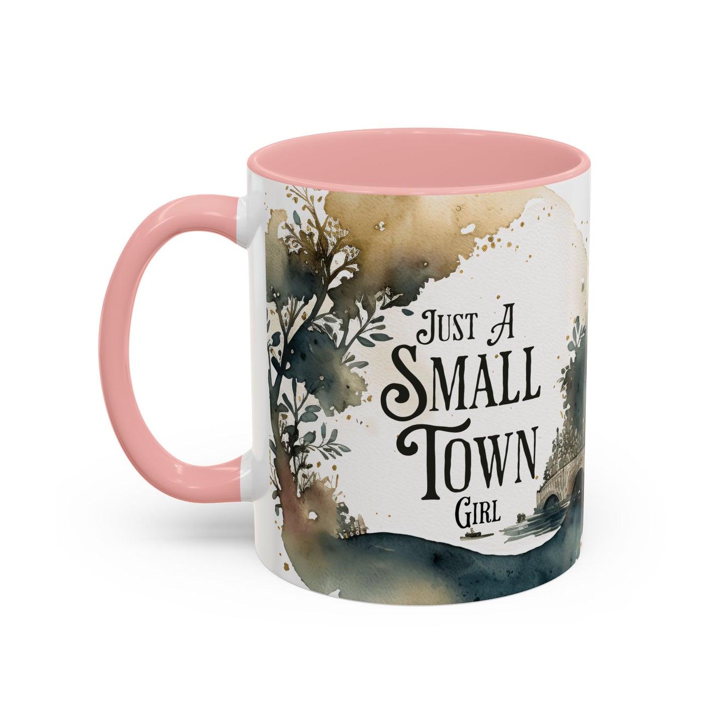 "Just a Small Town Girl" Accent Coffee Mug - Beautiful Watercolor Design for Everyday Enjoyment - Aaria Tees