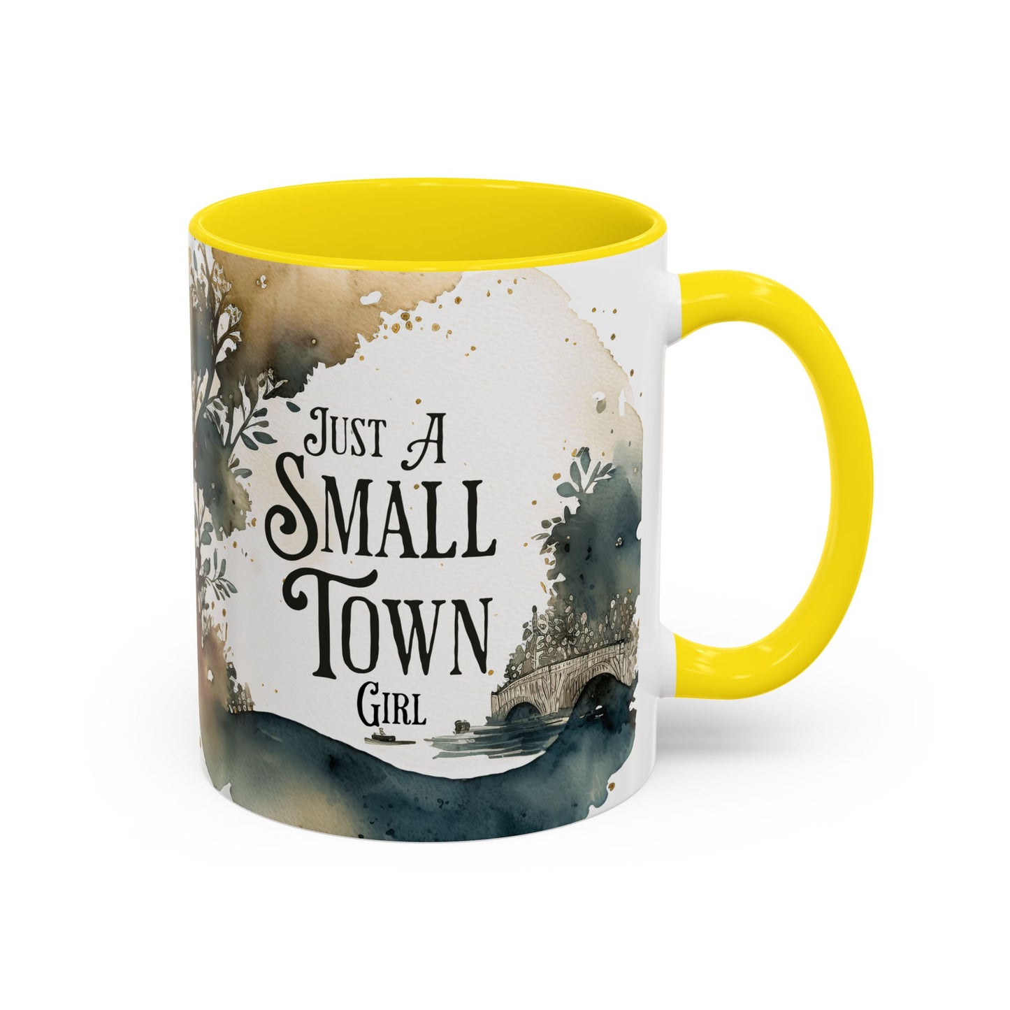 "Just a Small Town Girl" Accent Coffee Mug - Beautiful Watercolor Design for Everyday Enjoyment - Aaria Tees