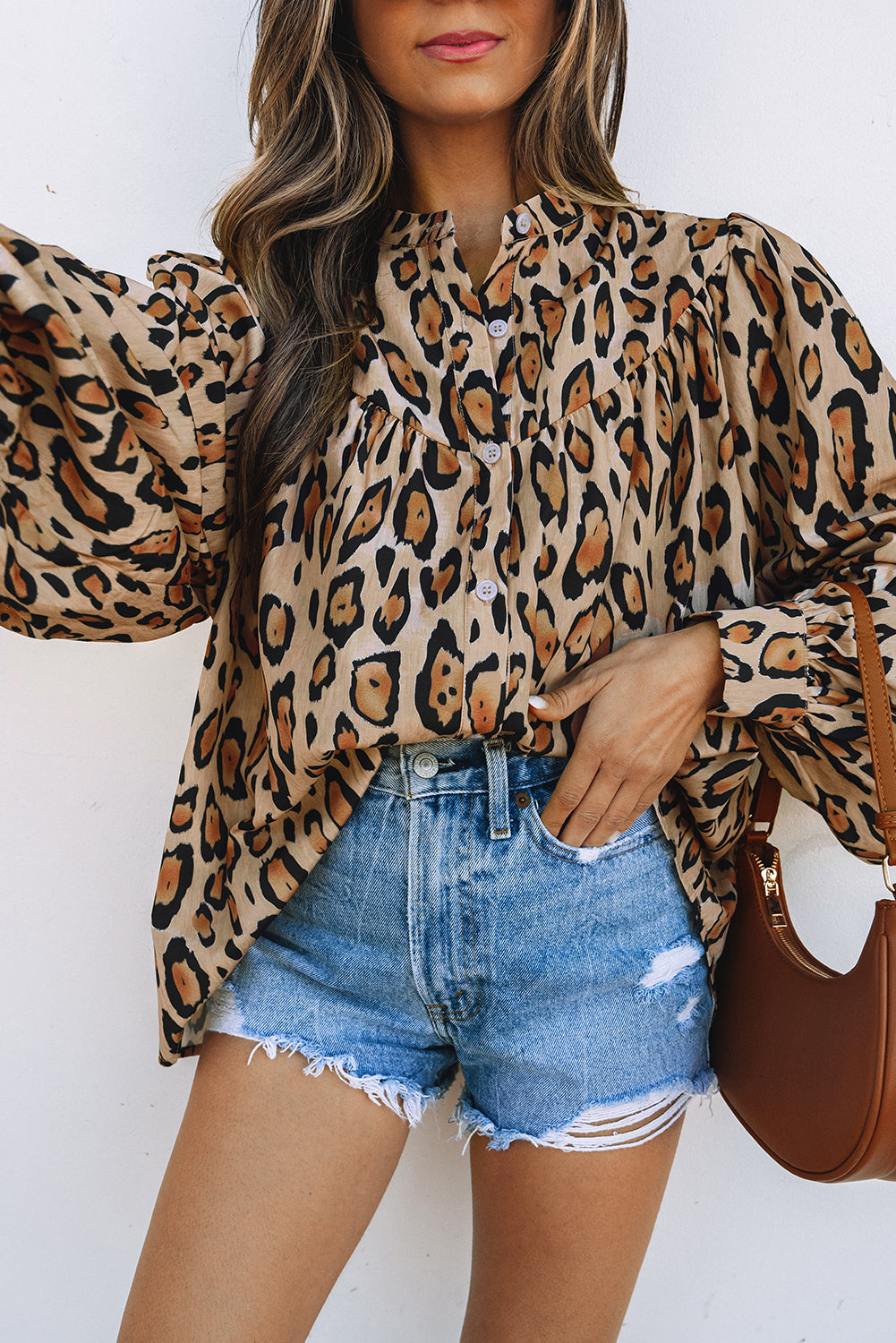 Jet Stream Oversized Leopard Print Balloon Sleeve Casual Shirt - Aaria Tees