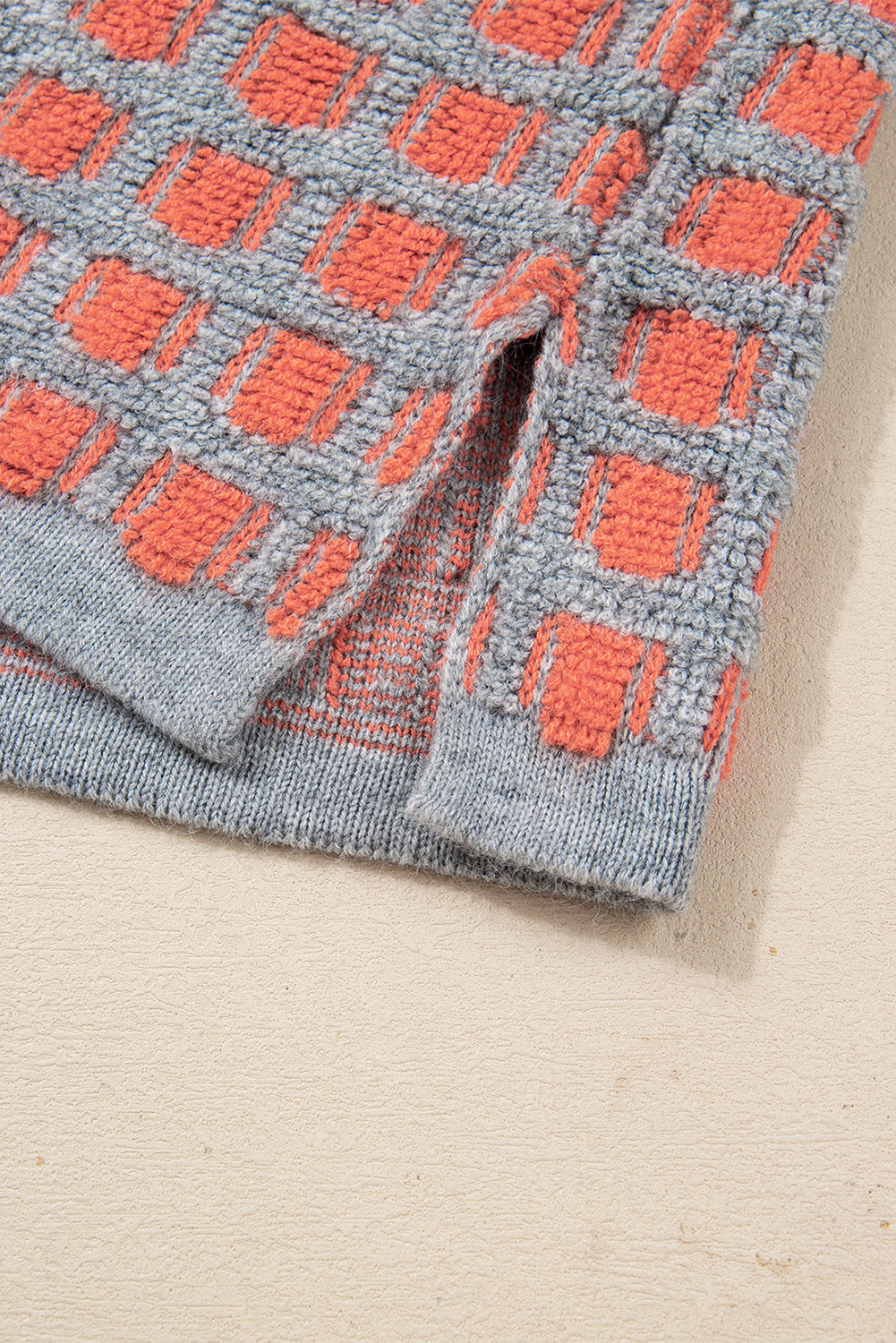 Pink Checkered Oversized Side Slit Sweater