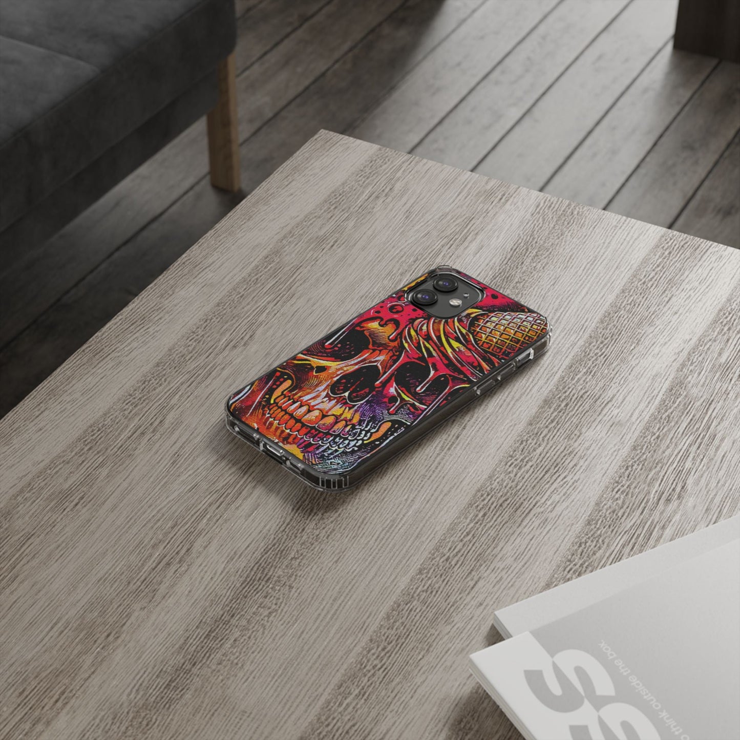 Neon Ice Cream Skull Clear Phone Case