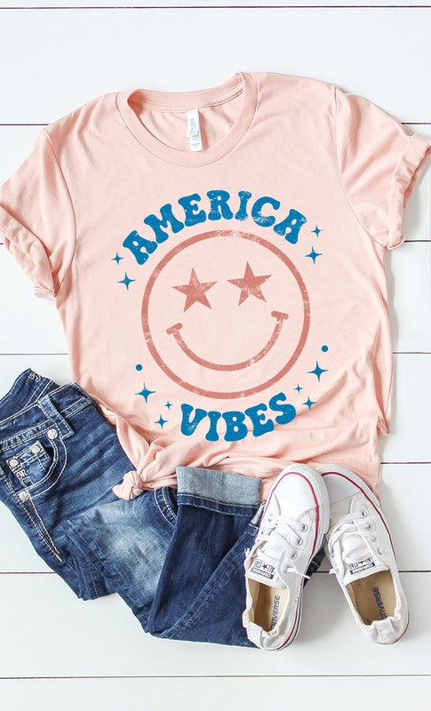 Vintage America Vibes Smiley Graphic Tee - Aaria Tees