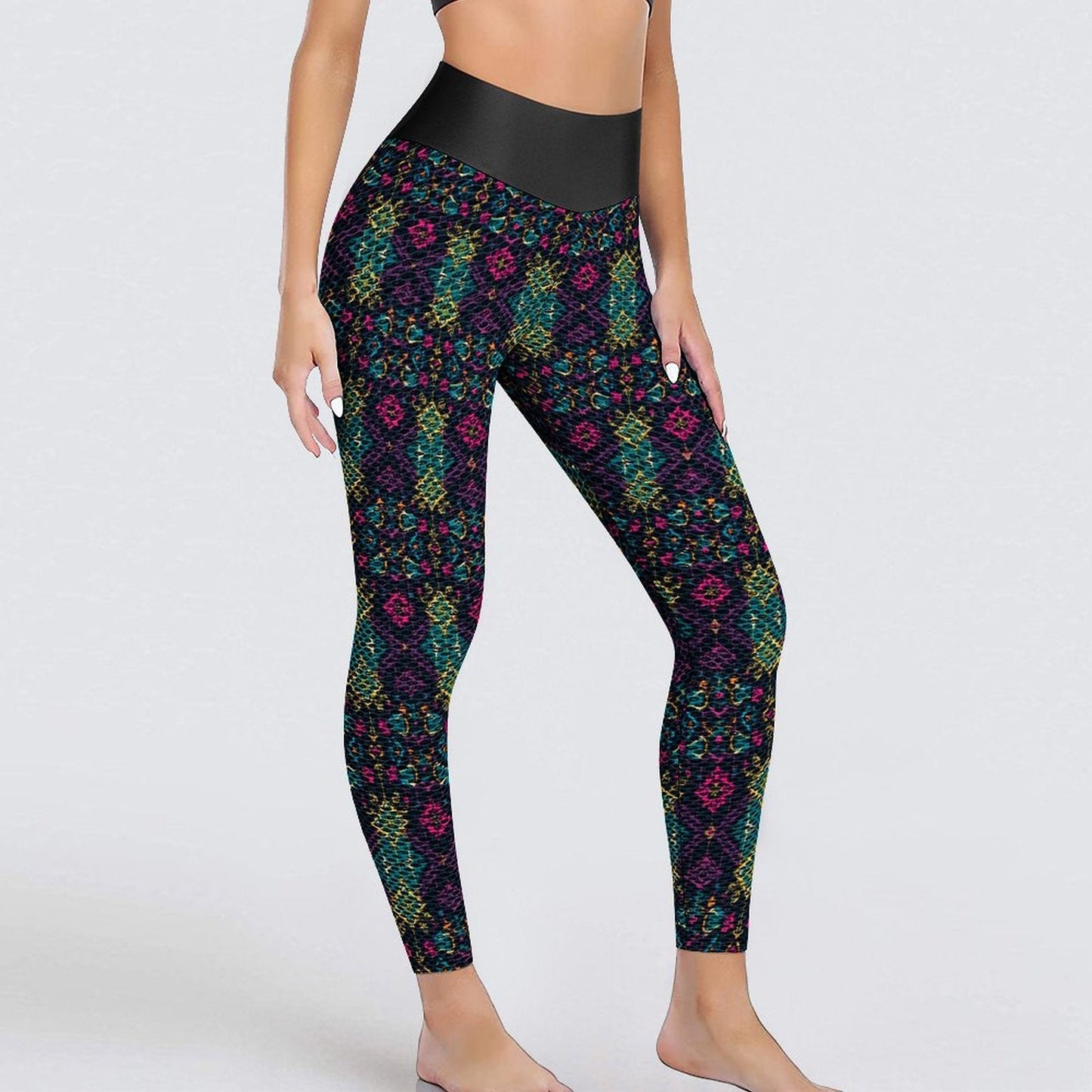 Munsieur Design Custom Printed Honeycomb Textured Yoga Leggings for Women