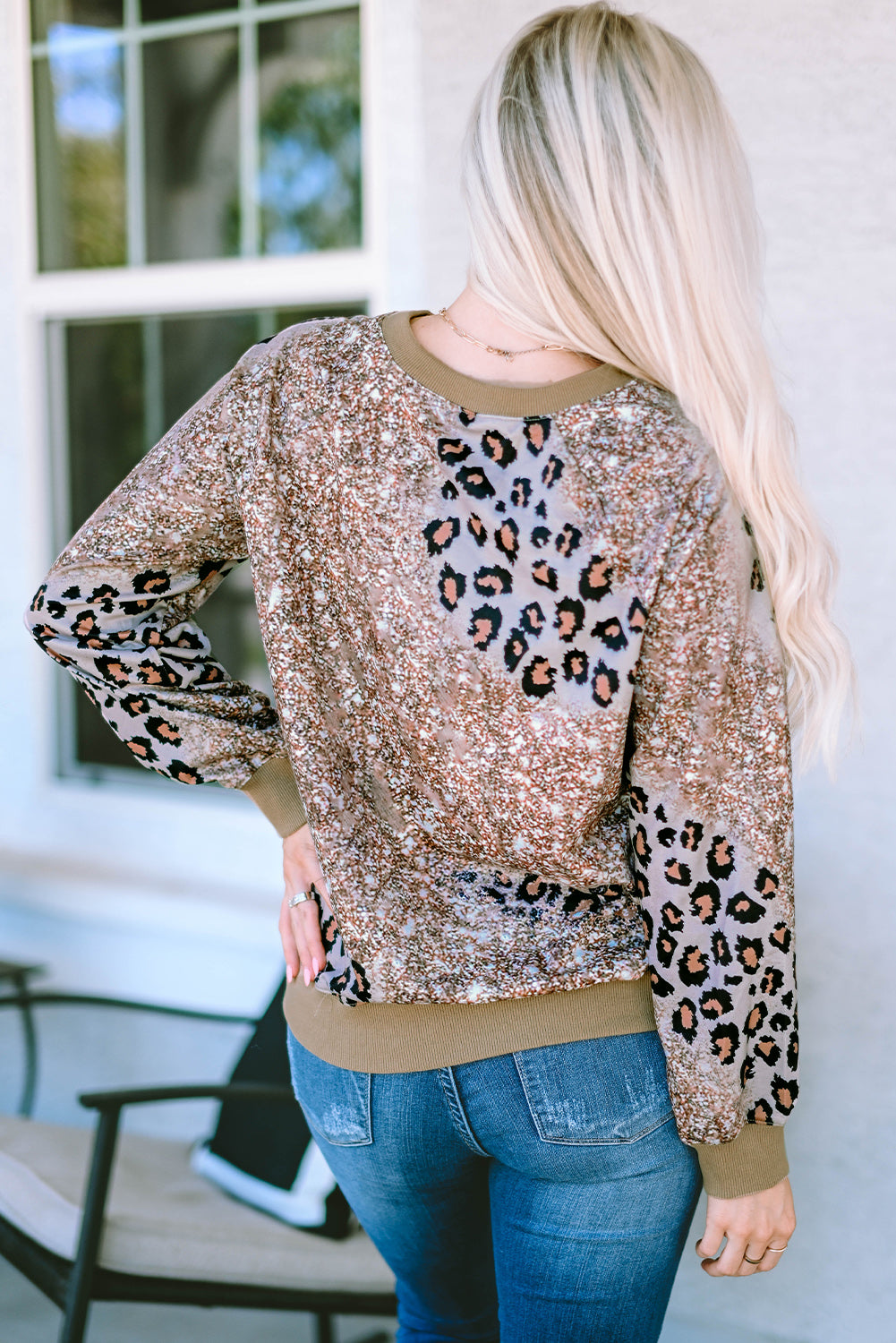 Leopard Print Bleached Long Sleeve Top - Aaria Tees
