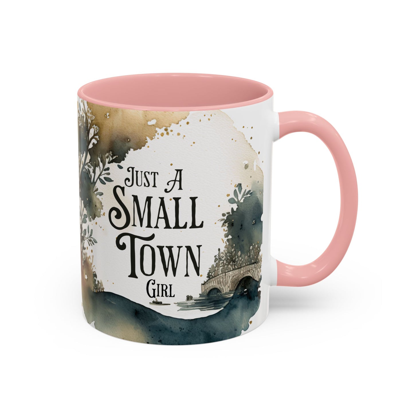"Just a Small Town Girl" Accent Coffee Mug - Beautiful Watercolor Design for Everyday Enjoyment - Aaria Tees
