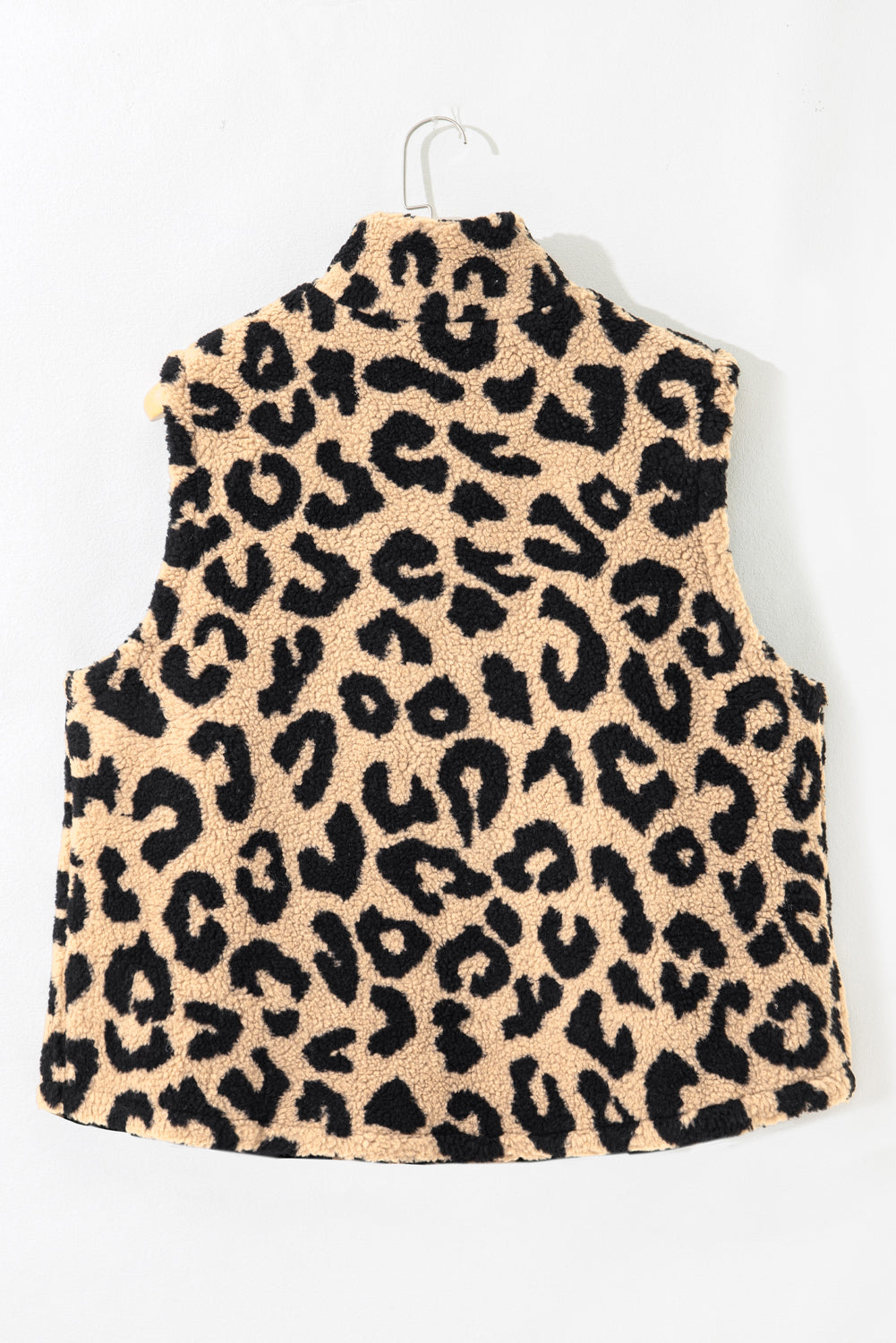 Plus Size Leopard Sherpa Buttoned Vest Jacket