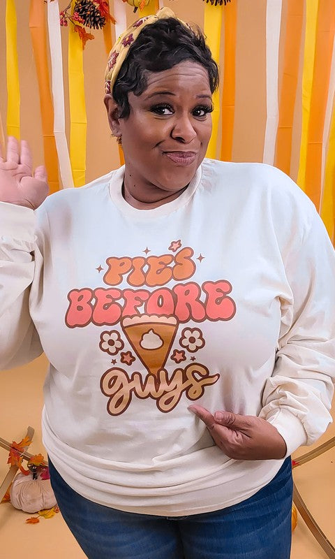 Pies Before Guys Graphic Long Sleeve T-Shirt Sugar Stitch