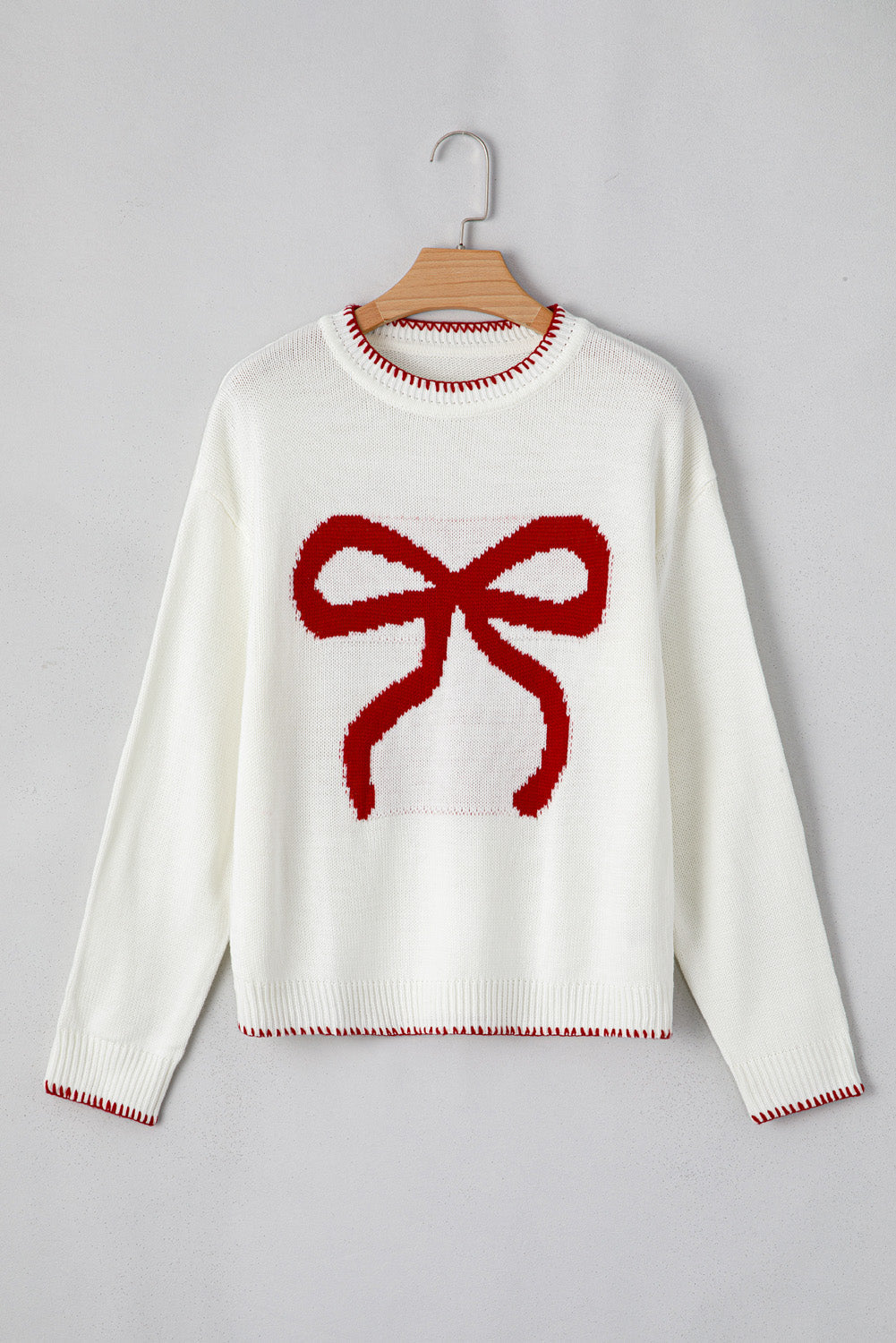 Christmas Bow Colorblock Long Sleeve Sweater