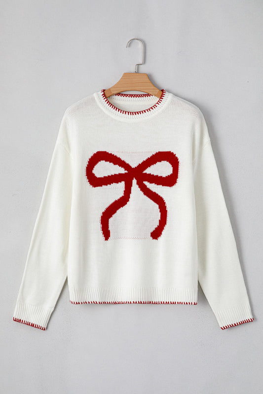 Christmas Bow Colorblock Long Sleeve Sweater
