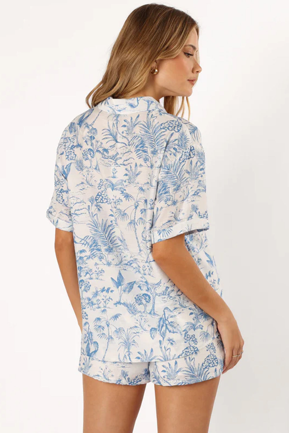 Sky Blue Floral Short Sleeve Shirt and Shorts Set Aaria Tees