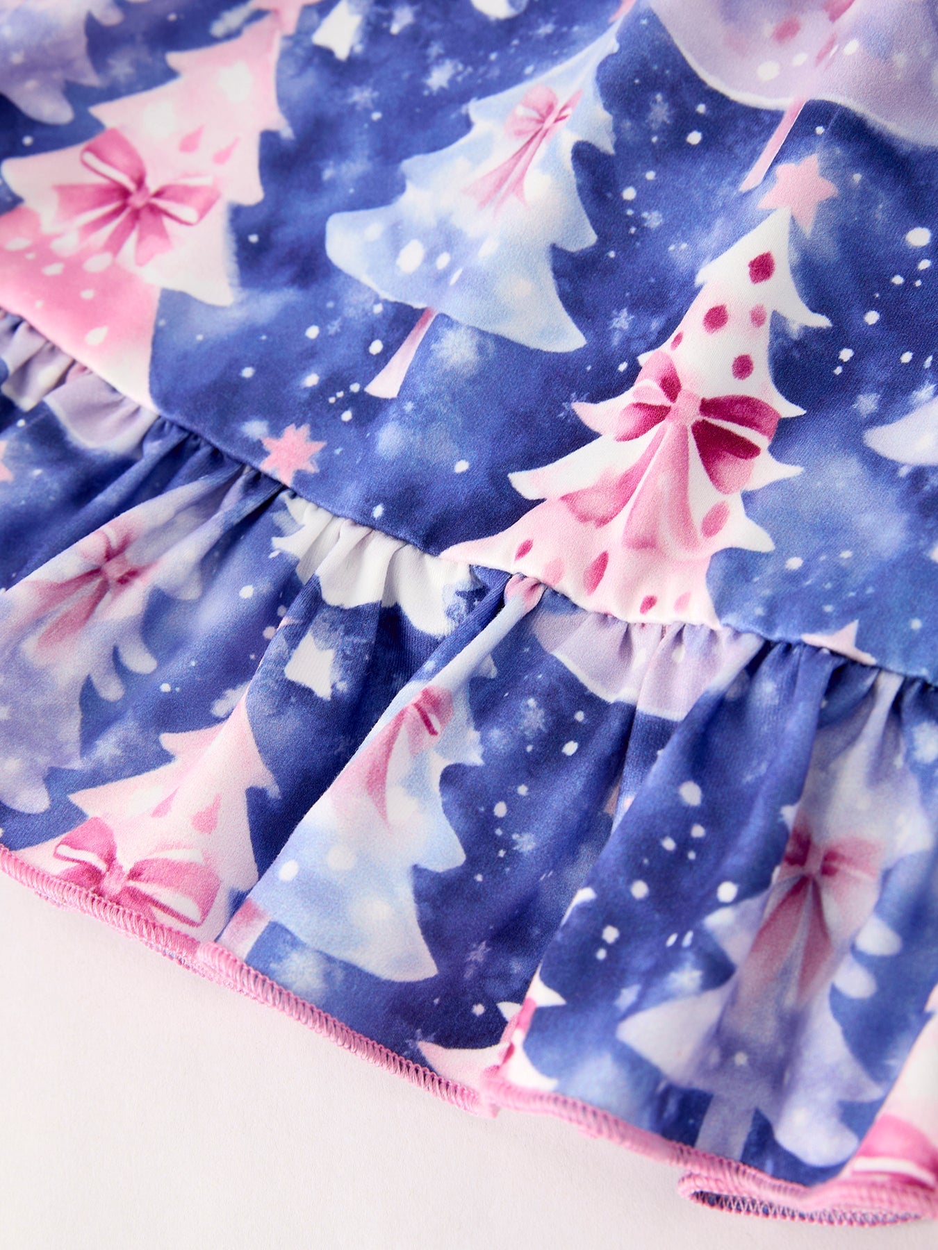 Winter Purple Christmas Tree Long Sleeve Ruffle Pocket Girls Dress