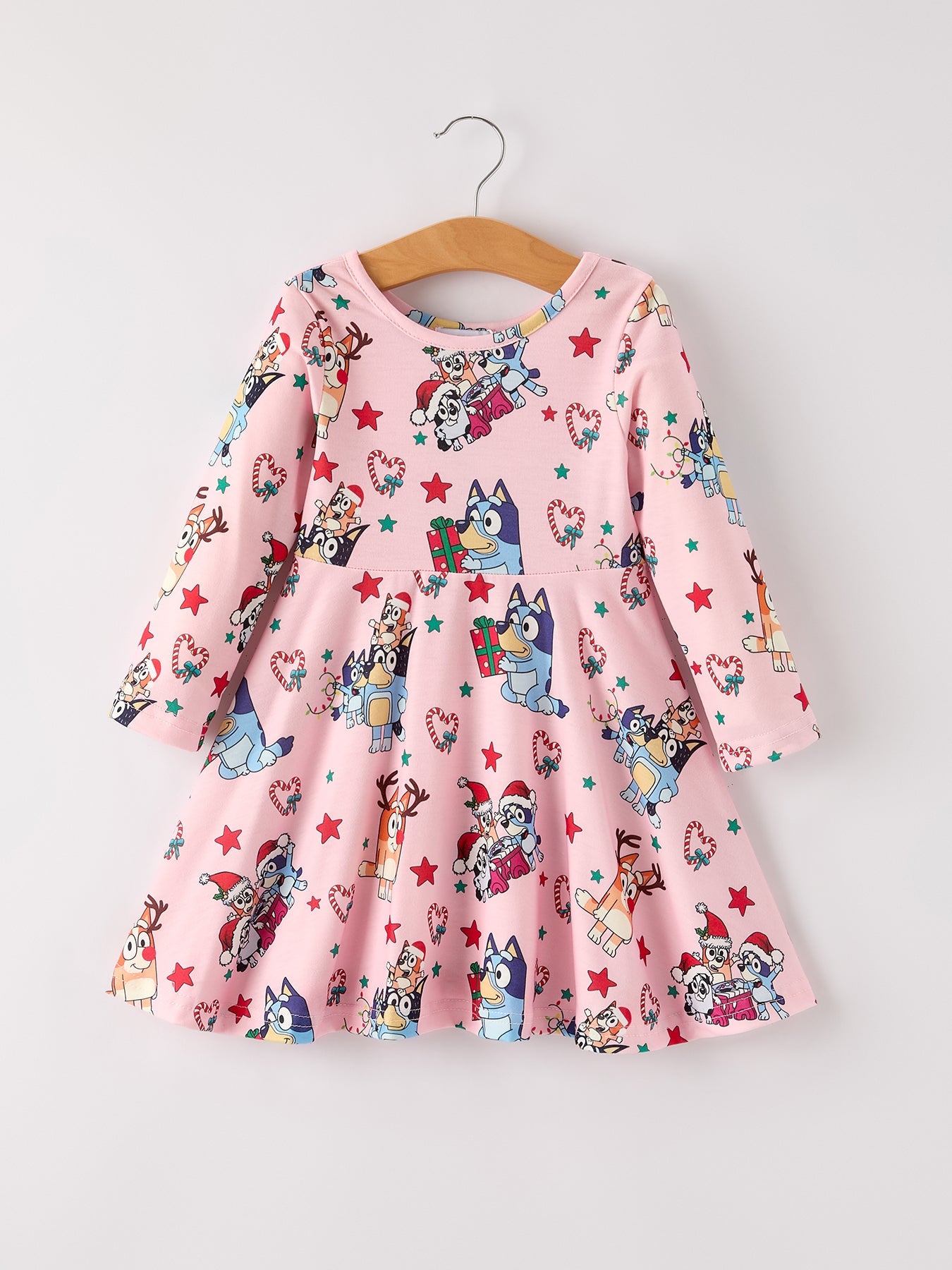 Winter Christmas Character Print Pink Girls Dress