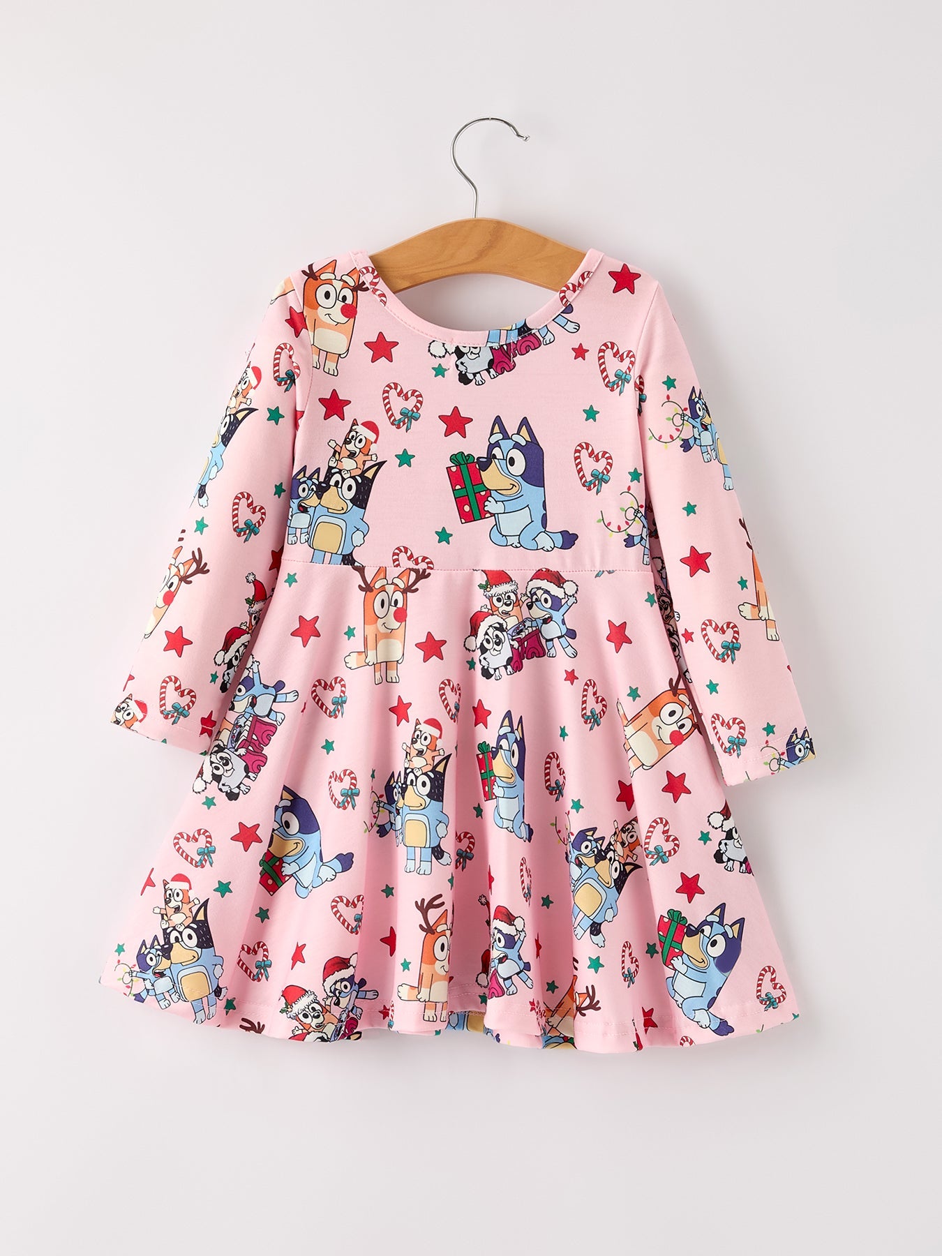 Winter Christmas Character Print Pink Girls Dress