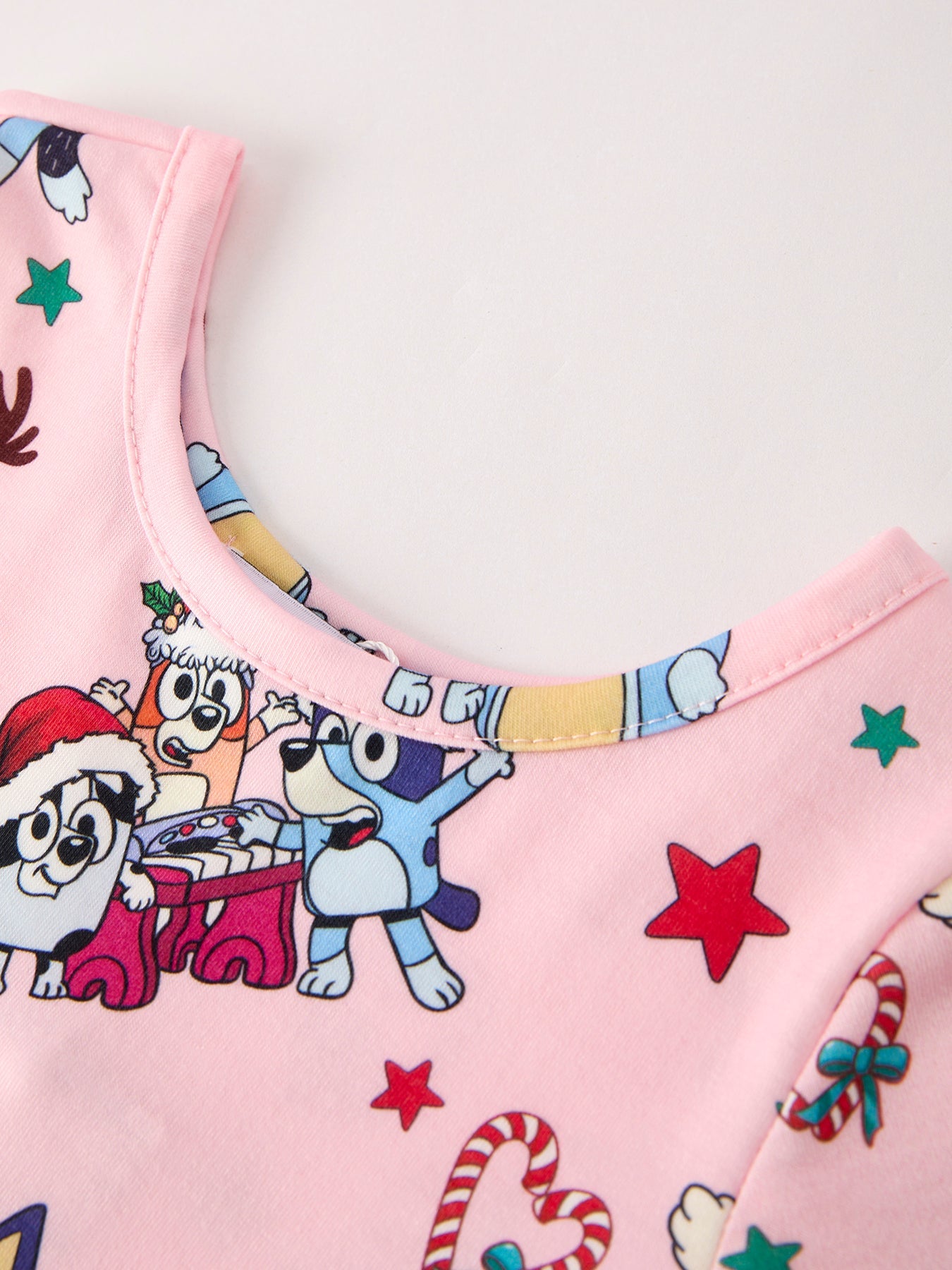 Winter Christmas Character Print Pink Girls Dress