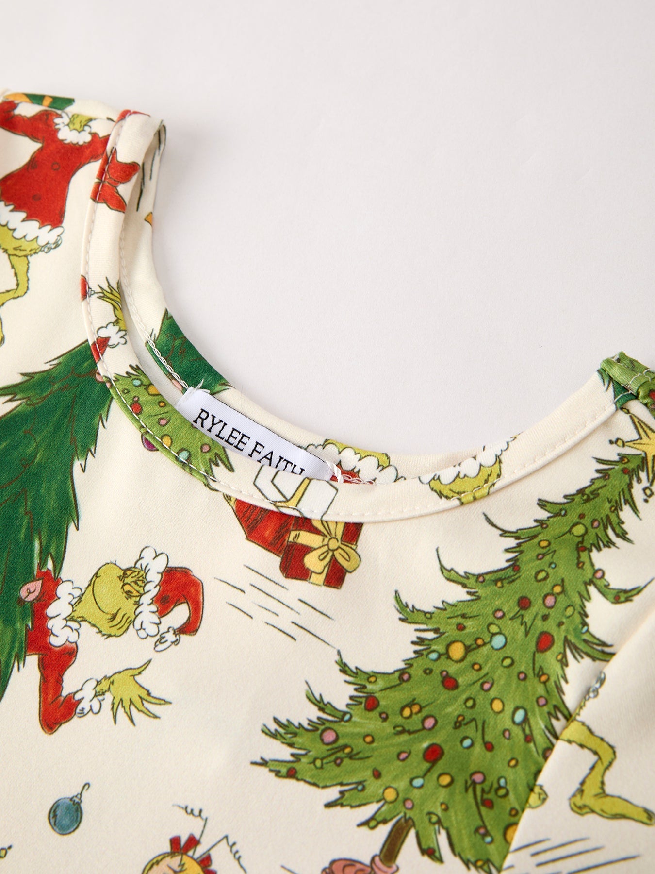 Winter Christmas Tree Character Print Green Girls Dress