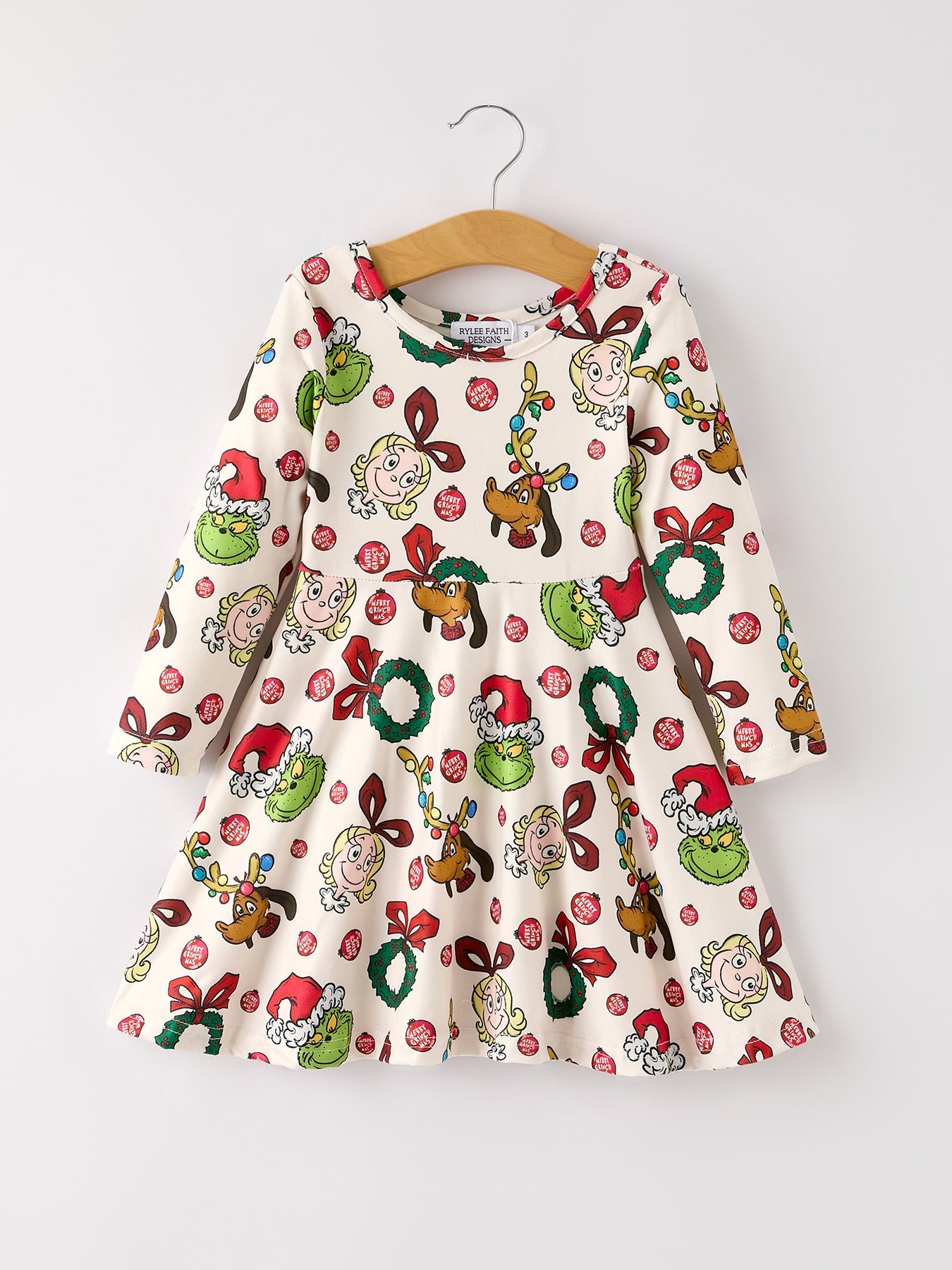 Winter Christmas Character Colorful Print Girls Dress