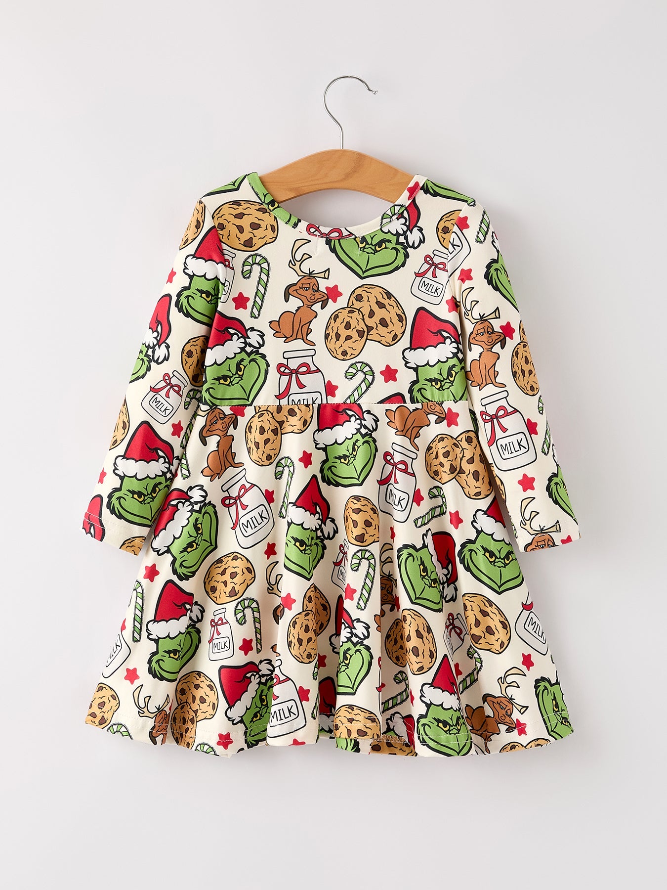 Winter Christmas Character Cookie Print Girls Dress