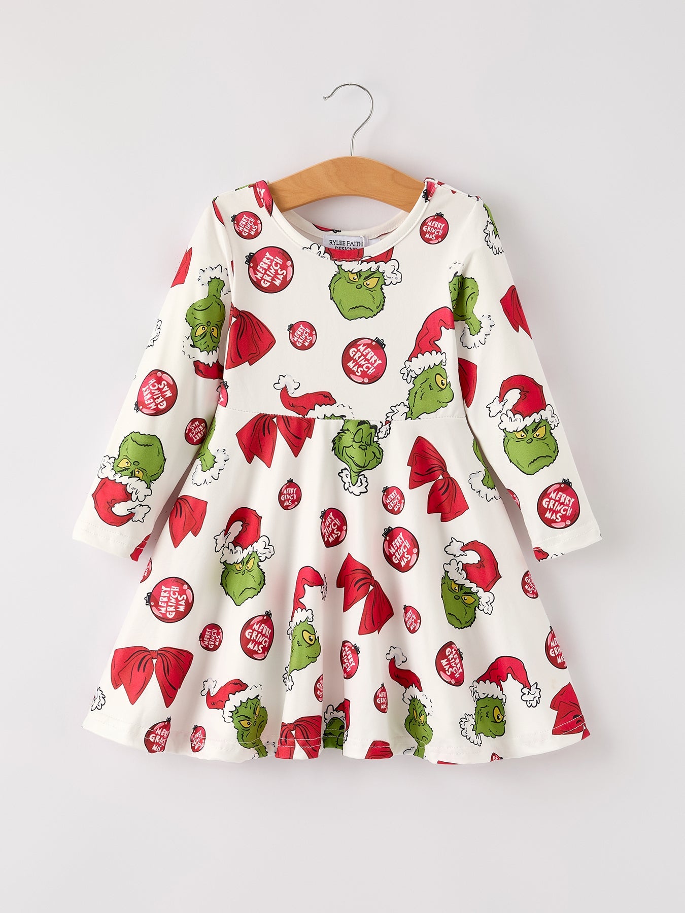 Winter Christmas Santa Hat Character Print Green Girls Dress