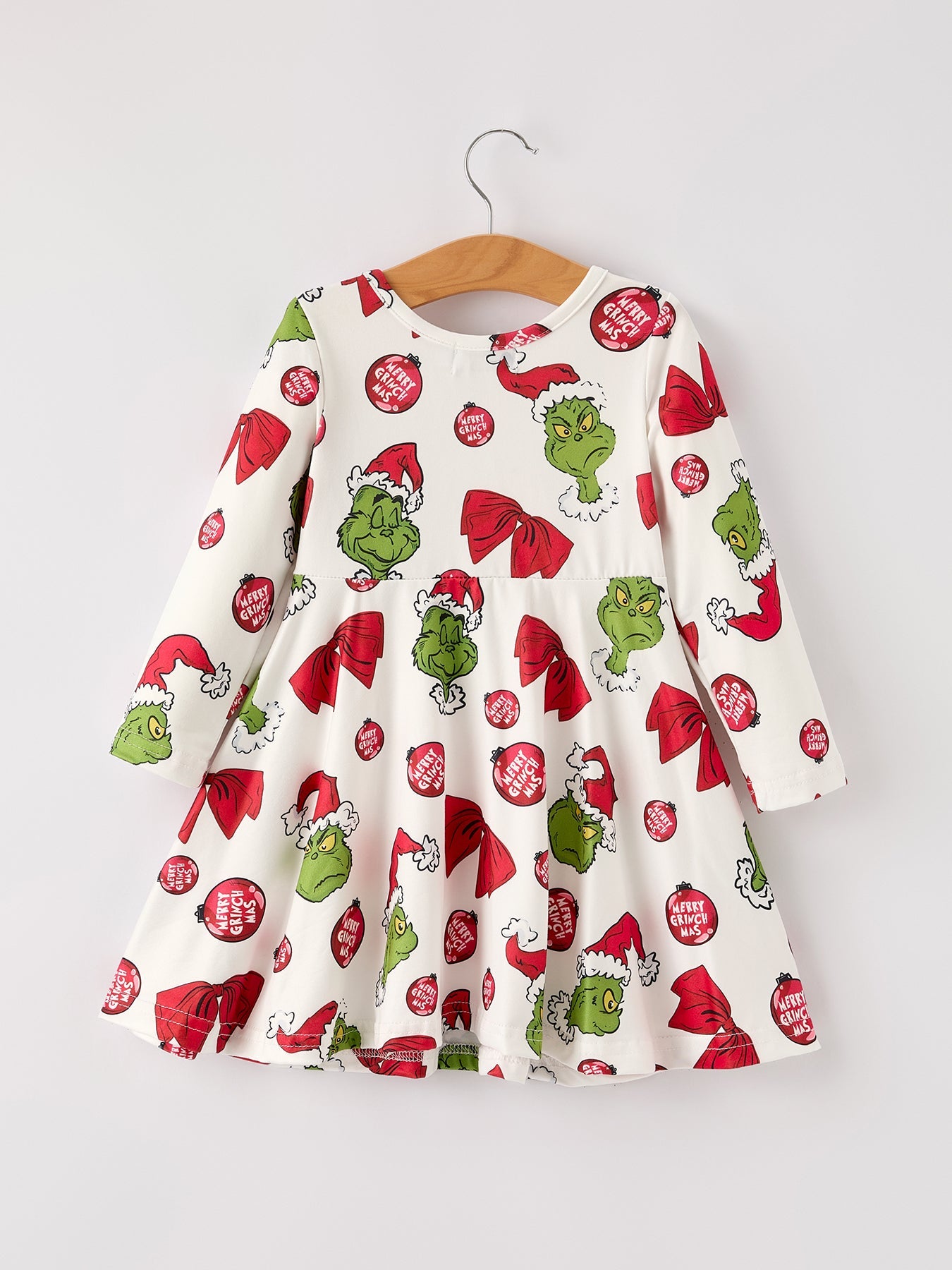 Winter Christmas Santa Hat Character Print Green Girls Dress