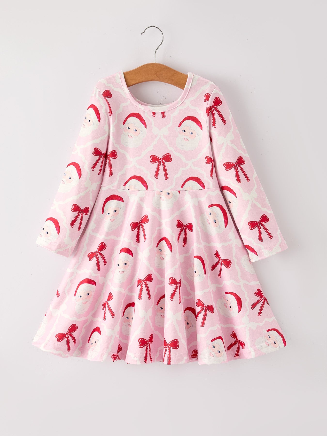 Winter Christmas Pink Santa and Bow Holiday Girls Dress