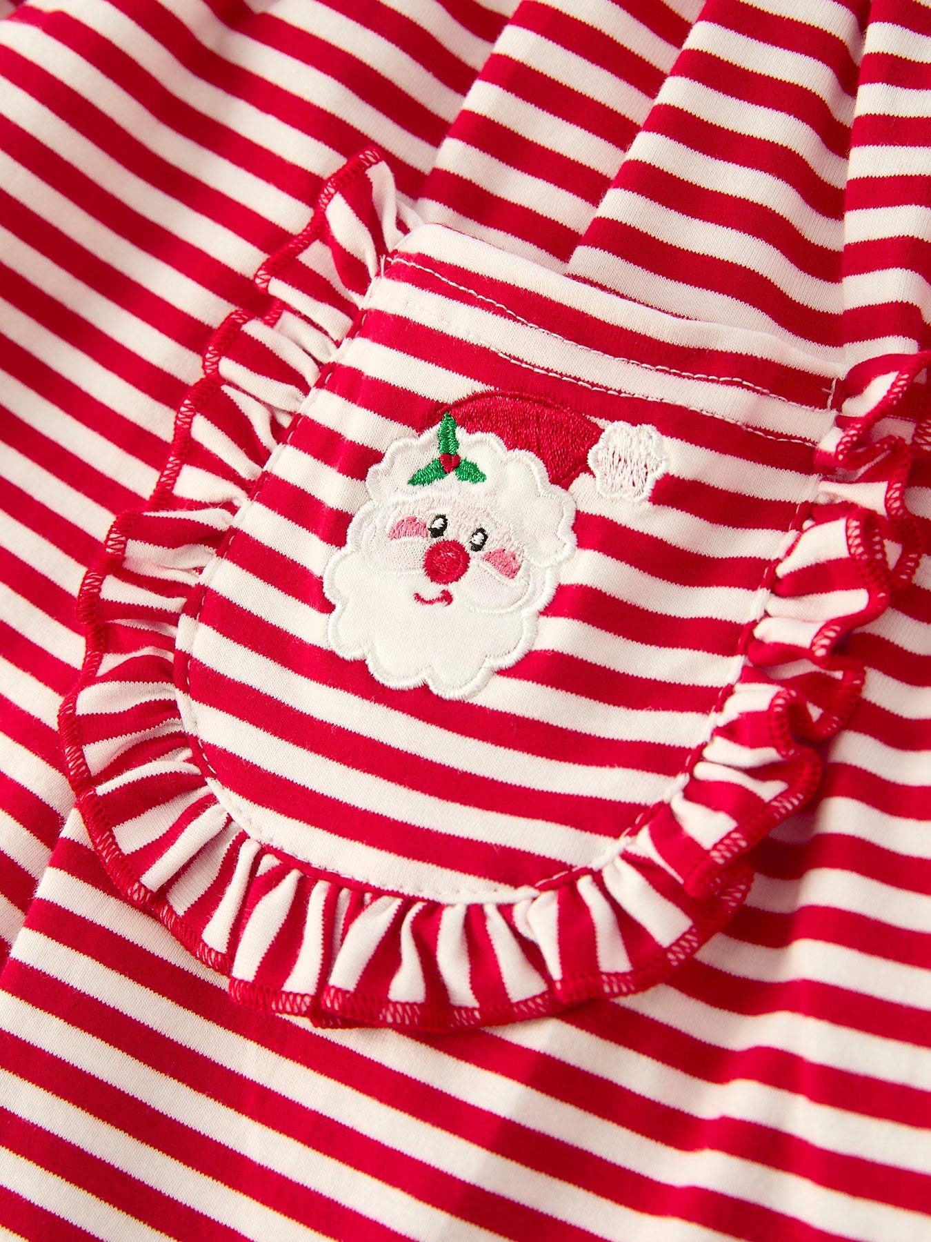 Christmas Red Stripe Dress with Santa Applique Pockets: Festive Fun