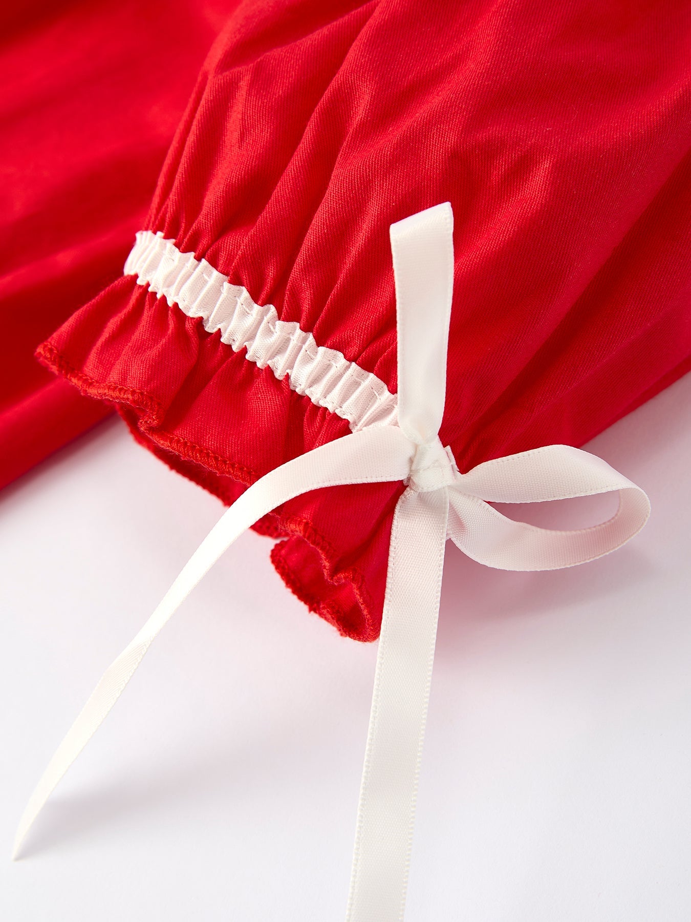 Christmas Gingerbread Embroidery Red Girls Dress with Bow