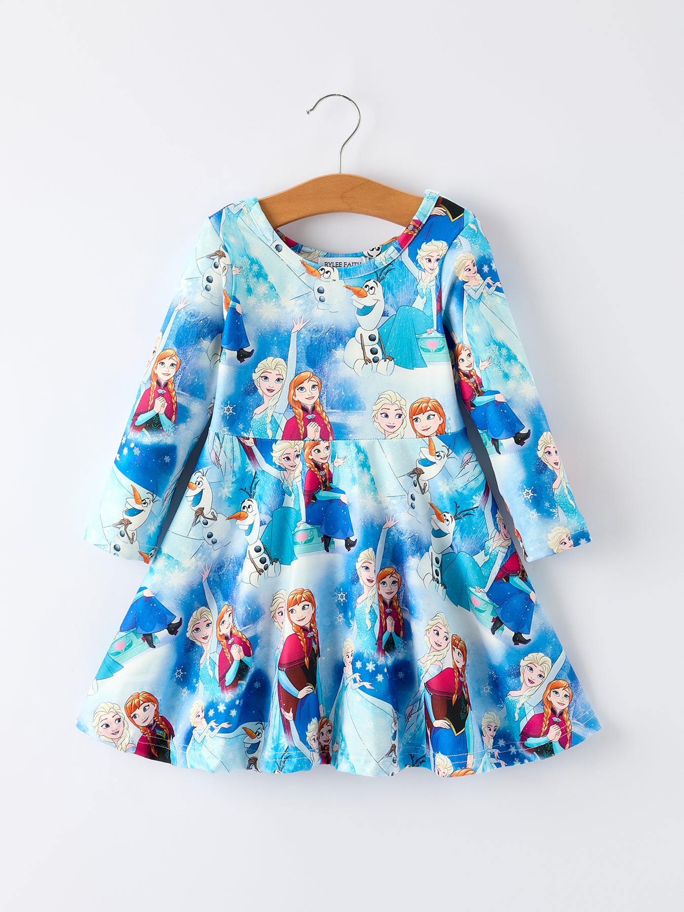 Blue Christmas Character Print Party Dress